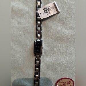 Fossil Silver Tone Bracelet Watch with Black Dial and Crystal Markers